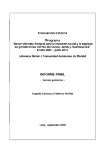 Proyecto: Desarrollo rural integral para la inclusión social y la equidad de género en las sierras del Cusco, Junín y Huancavelica