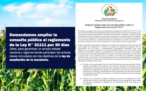 Exigimos ampliar plazo de consulta pública sobre el Reglamento de la Ley N°311111